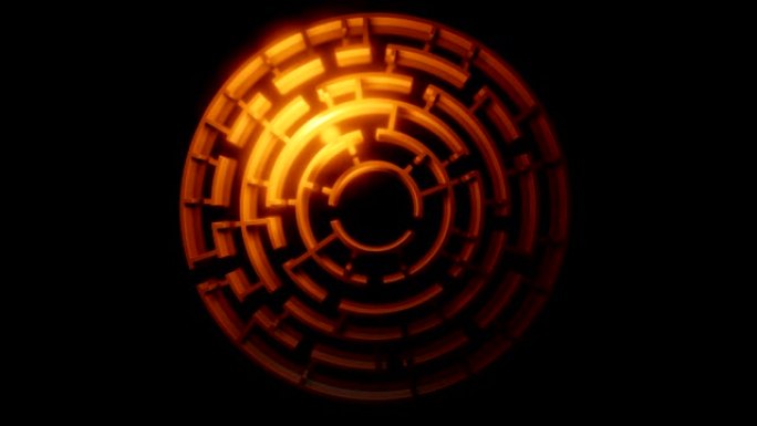 3D圆形迷宫，黑暗背景上有鲜红色闪光