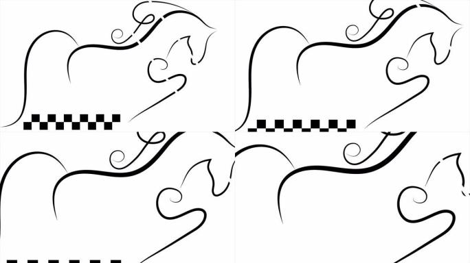 白色背景上的轮廓绘制马动画