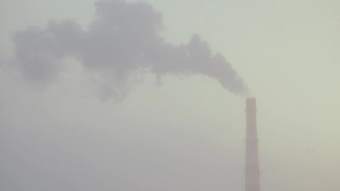 烟道将带有燃烧产物的烟云排放到大气中。特写。把摄像机撞到一根烟柱上。大气污染与全球变暖和气候变化有关