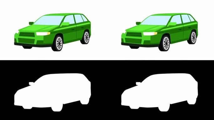 卡通孤立绿色汽车平面动画