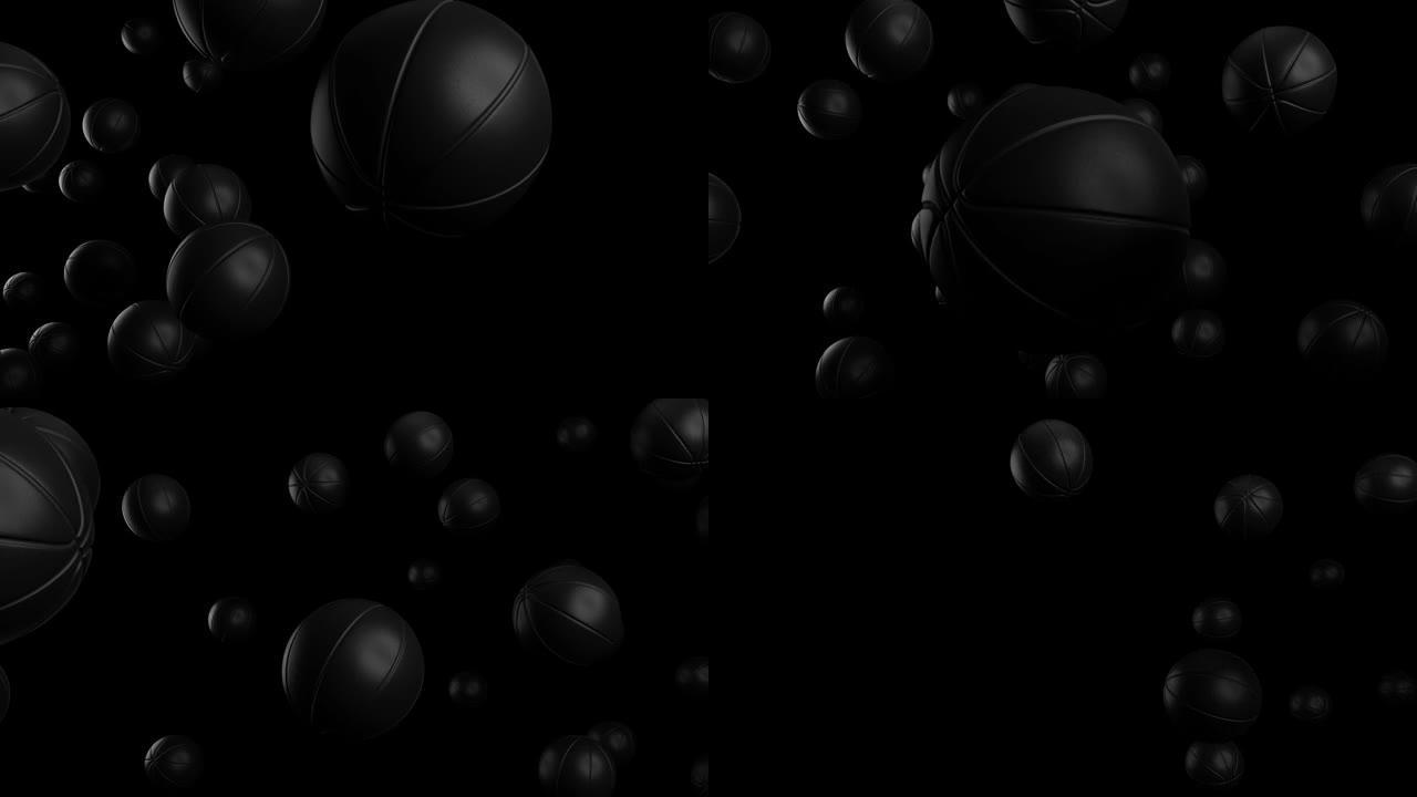 许多黑色背景上的黑色篮球球。