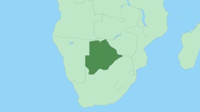 博茨瓦纳地图，带有国家首都的pin。
