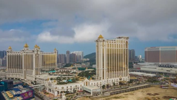 晴天玛凯城著名酒店区建设空中全景4k延时中国