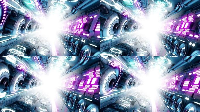 高品质未来科幻隧道-霓虹灯隧道3d渲染抽象背景-无缝循环-无尽