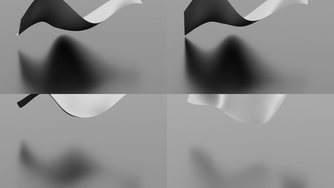 3d渲染波浪形在坚实的背景上投射阴影。最小运动设计。