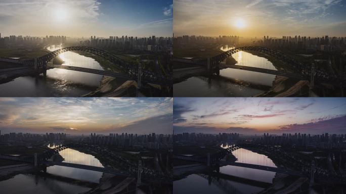 8k武汉汉江湾大桥晚霞日落转夜景延时摄影