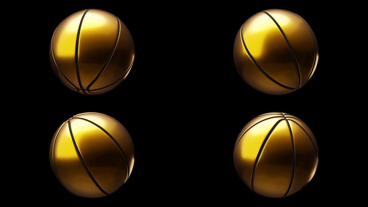 黑色背景上的金色篮球球。