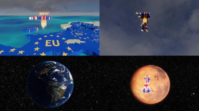 英国脱欧飞向火星太空- 3D插图动画