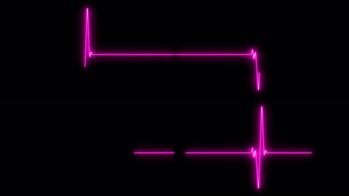霓虹灯心跳平坦。无缝循环动画。EKG心率显示屏医学研究脉冲跟踪紫色线。运动动画