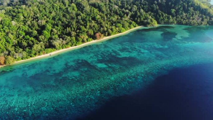 空中: 飞越热带哈达岛白色沙滩班达群岛印度尼西亚马鲁古