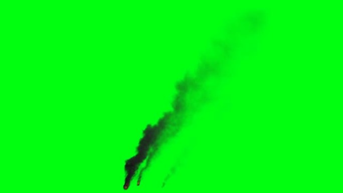 绿色屏幕4k上的暗烟羽隔离。逼真的烟雾模拟。