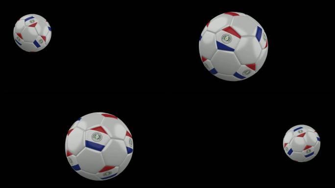 足球与巴拉圭的旗帜飞过镜头，慢镜头，阿尔法频道