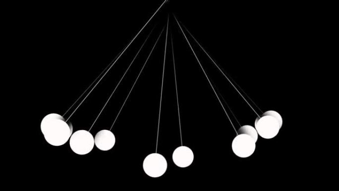 运动自由摆动的摆锤，各种摆锤的超现实3D动画，牛顿的摆锤循环动画，将其用于科学，技术，商业项目或任何