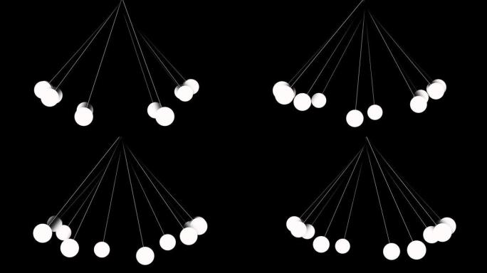 运动自由摆动的摆锤，各种摆锤的超现实3D动画，牛顿的摆锤循环动画，将其用于科学，技术，商业项目或任何