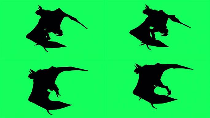 神兽动物的3d动画剪影在绿屏上运行