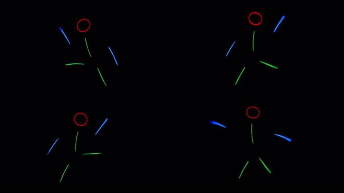 多色霓虹灯人在黑暗中跳舞。霓虹灯棒套装