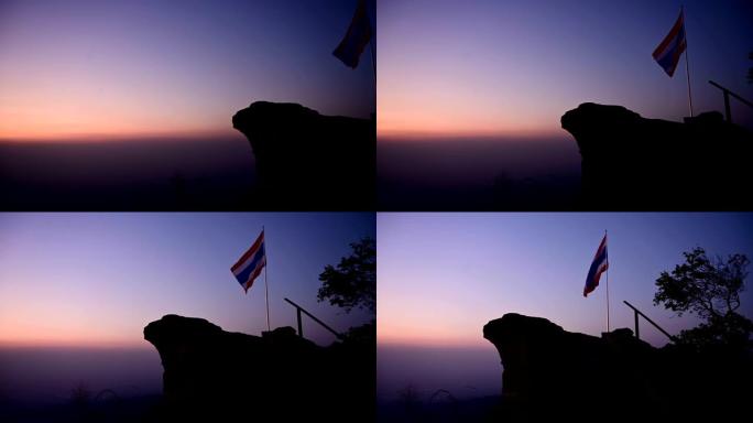 泰国彭世洛省福显荣Kla国家公园的日落剪影地标帕珠通。