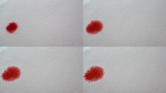 画笔在白色画布上留下一滴红色的中国墨水。