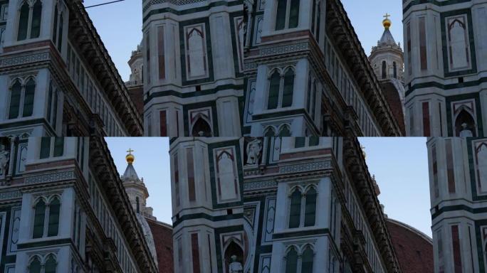 意大利佛罗伦萨晨曦中的圣玛丽亚德尔菲奥雷大教堂立面