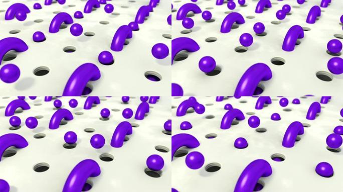 抽象紫色背景3D形状球在孔中飞行。4k动画循环镜头。