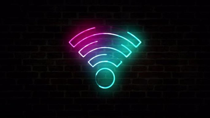 砖墙上的Wifi热点和5g符号霓虹灯