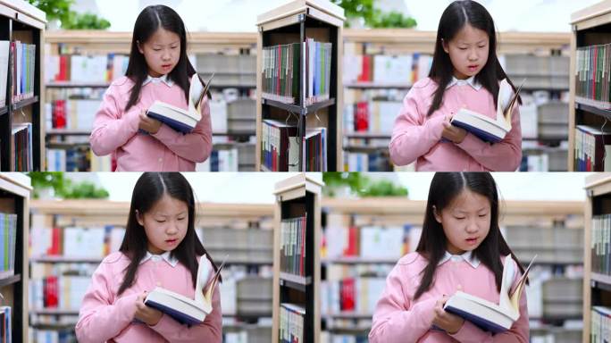 女孩在图书馆借书