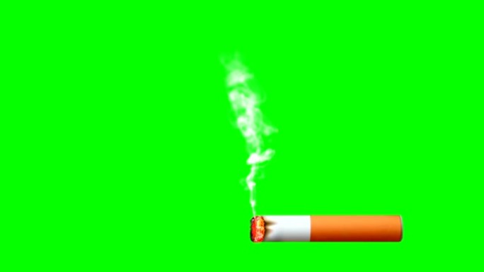 动画香烟在绿色和黑色屏幕上从充满到结束的烟雾燃烧