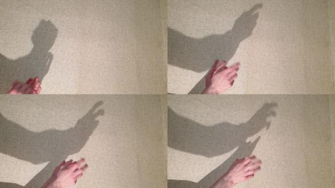 握手的阴影。颤抖的手影在墙上。