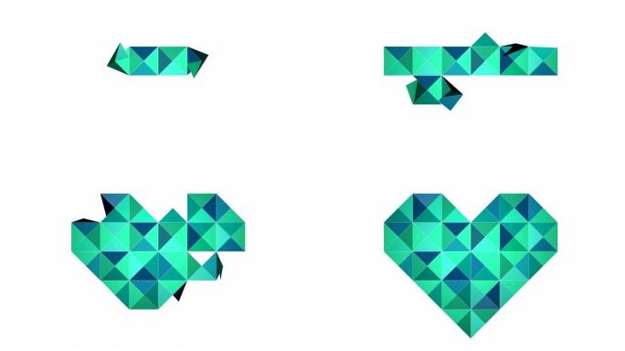 动画心形现代蓝绿色多边形折纸折叠效果