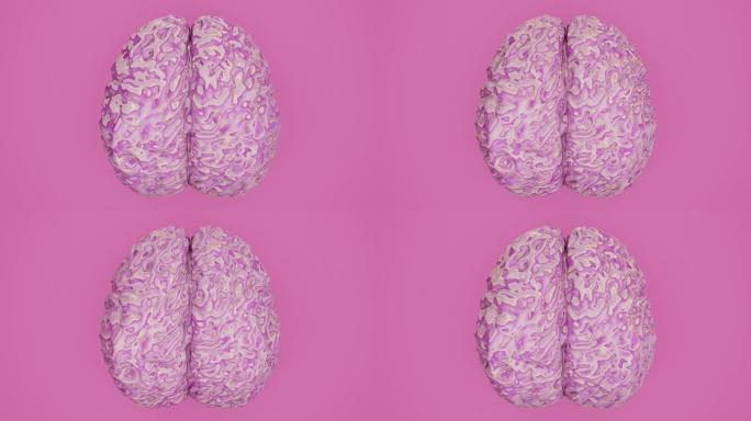 粉色闪亮流体人脑，overmind，大脑活动概念，视图顶部，无缝循环，3d渲染