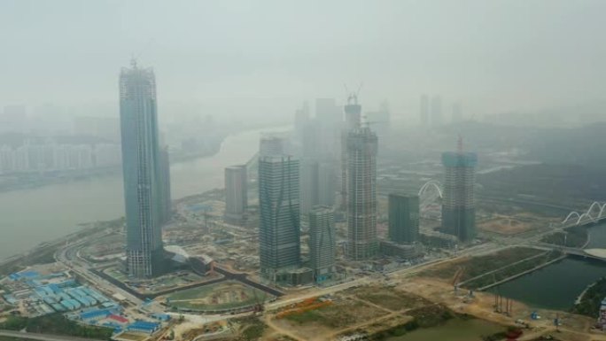 珠海城市湾建筑街区航空全景4k中国
