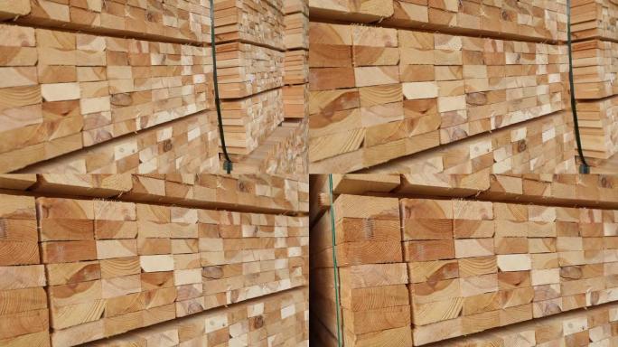 木材材料的大型仓库，锯木厂仓库中的整齐折叠的木材，木材仓库