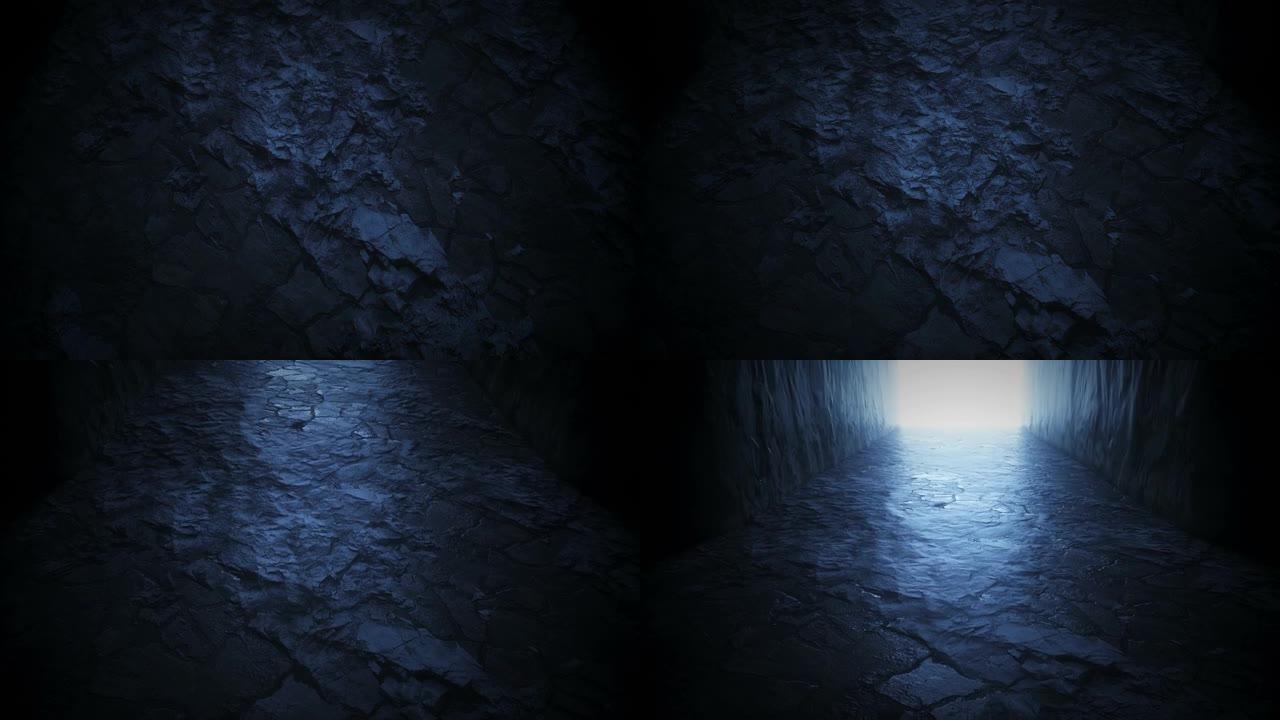 岩石之间的光石魔法入口。逼真的4k动画。