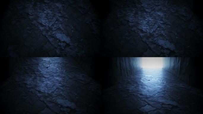岩石之间的光石魔法入口。逼真的4k动画。