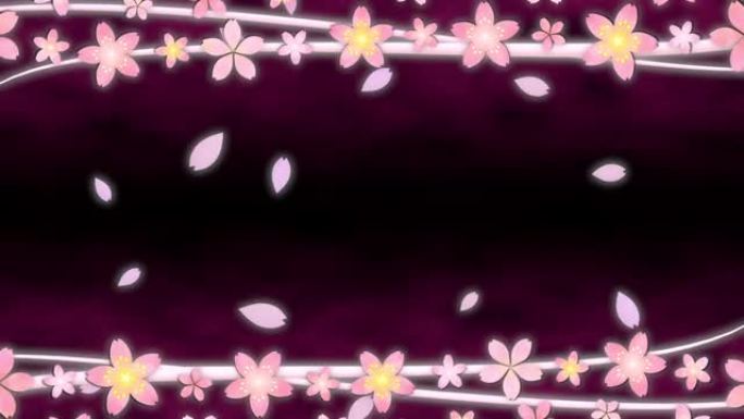 深色背景下的樱桃花瓣流动框架线