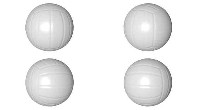 白色背景上的旋转排球球。3d动画