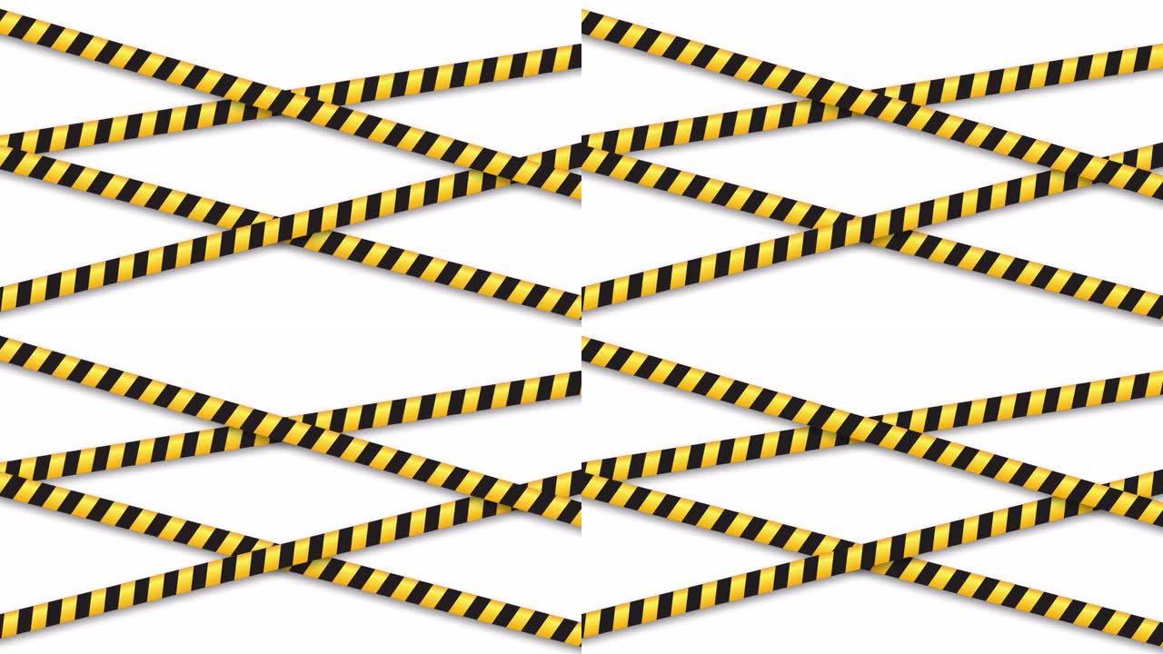 警告胶带危险黑色和黄色警告线交叉。运动背景