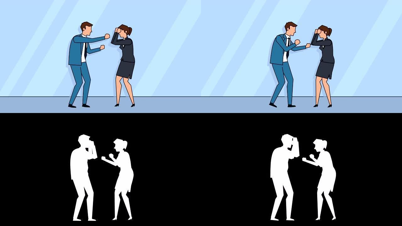 平面卡通商务人物拳击战斗对峙概念动画