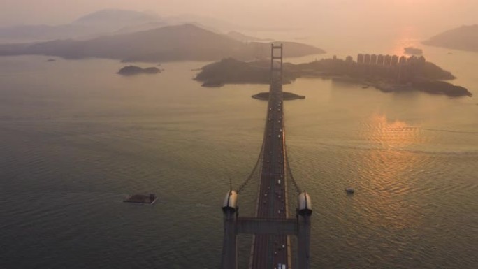 中国香港青衣青马大桥的延时摄影4k鸟瞰图