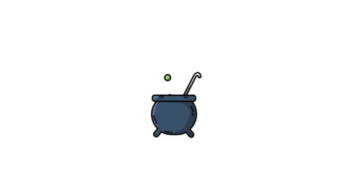 万圣节用沸腾药水制作的动画女巫大锅。平面风格运动循环动画。自搅拌魔法锅