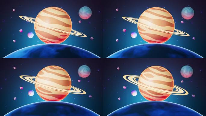 卡通风格星球与外太空3D渲染