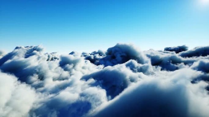 云层中的鸟瞰图。逼真的4k动画。