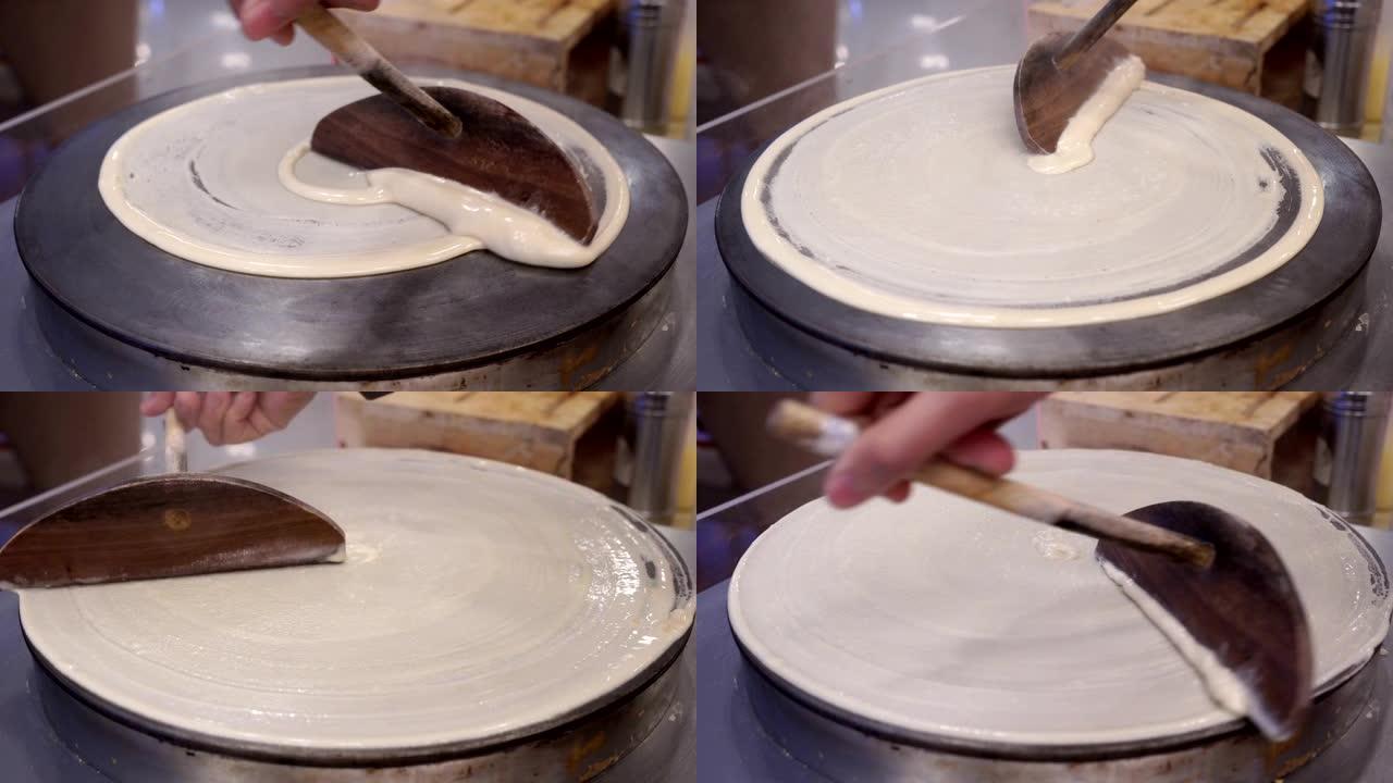 专业烹饪手工人制作法式薄饼