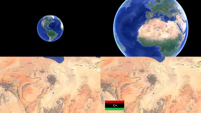 带旗的利比亚。太空中的3d地球-利比亚外部的变焦