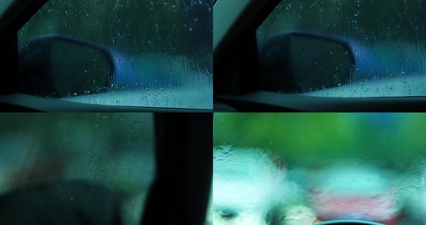 下雨天雨水从车窗滑落