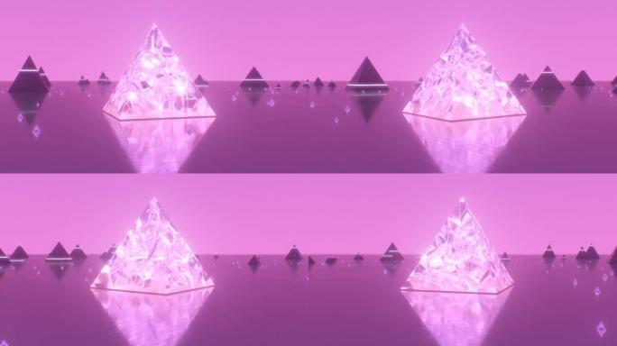 粉色玻璃水晶金字塔闪耀抽象美学光反射-4k无缝VJ循环运动背景动画