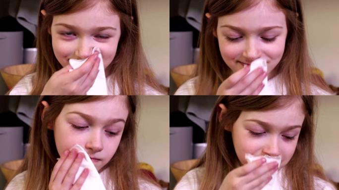 小女孩用餐巾纸清洁脏脸