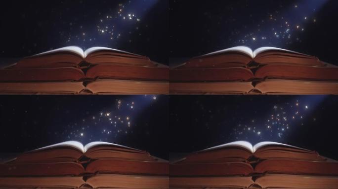 一缕月光落在打开的魔法书上，飞出字母。