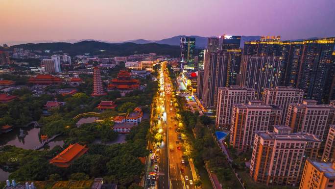 福州西禅寺夜景航拍延时4K