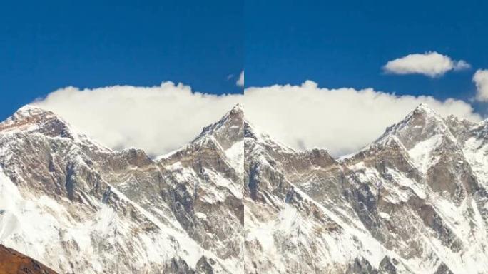 垂直视频。安装。珠穆朗玛峰，最高山峰8845米。